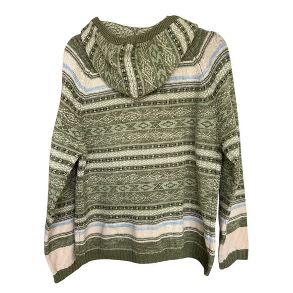 Old Navy Green Fair Isle Nordic 100% Lambswool Sweater Hoodie Size XL - Picture 4 of 4